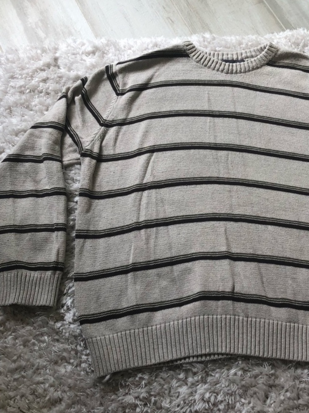 Covington vintage 100% cotton ribbed cream stripe oversized grandpa crew sweater